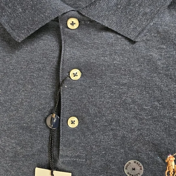 Polo Ralph Lauren Custom Slim-fit cotton piqué Heather Blue Men polo shirt Sz M